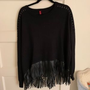 5|48 Black Leather Fringe Sweater